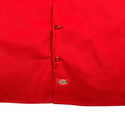 Digg It Thrift & Vintage red Dickies short sleeve work shirt with button-down front and logo patch