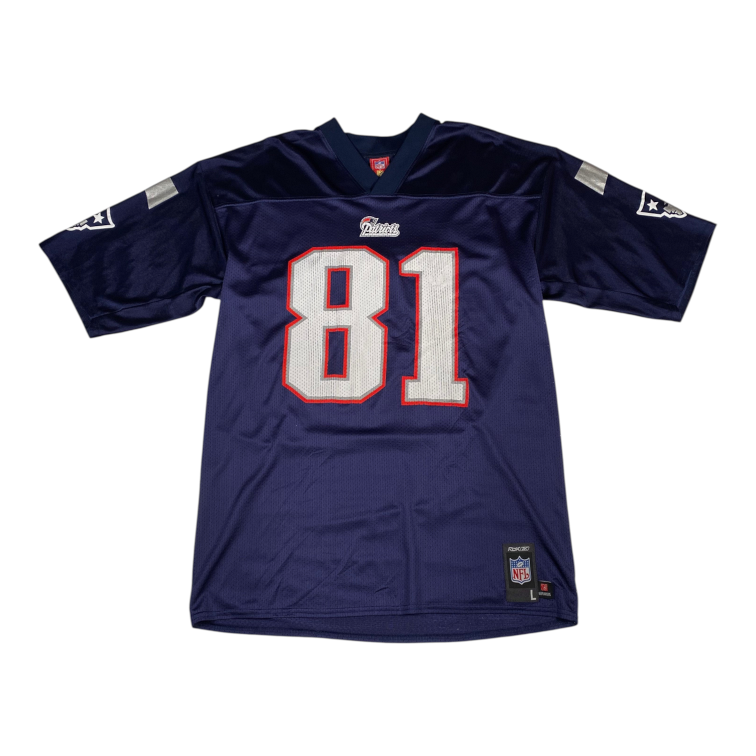 Digg It Thrift & Vintage Reebok NFL New England Patriots Randy Moss jersey in navy blue with number 81