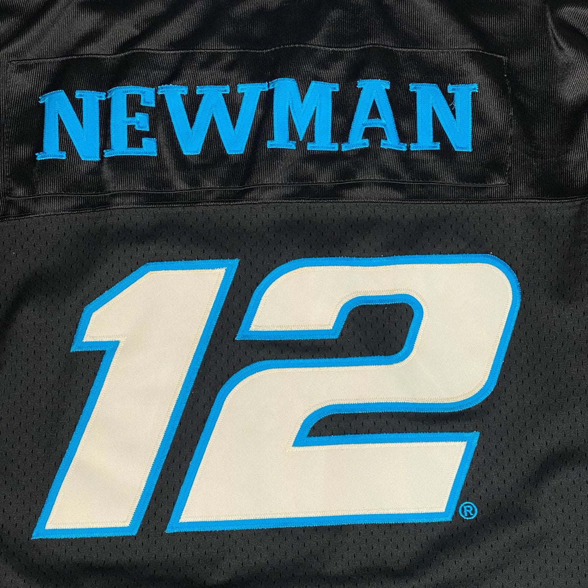 Digg It Thrift & Vintage black mesh NASCAR jersey featuring Ryan Newman number 12 in blue and white embroidery