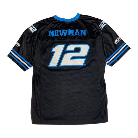 Digg It Thrift & Vintage black Ryan Newman Alltel NASCAR mesh jersey with blue and white number 12 and lettering