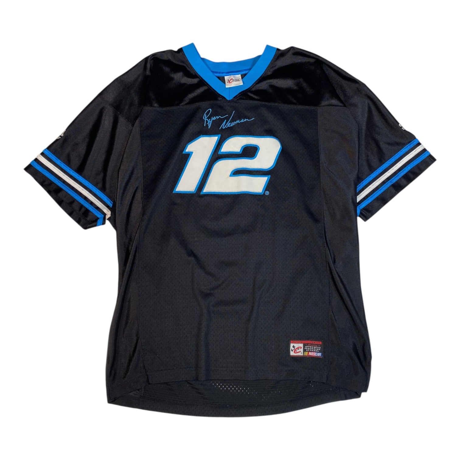 Digg It Thrift & Vintage black Ryan Newman Alltel NASCAR mesh jersey with number 12 and blue trim, size 2XL