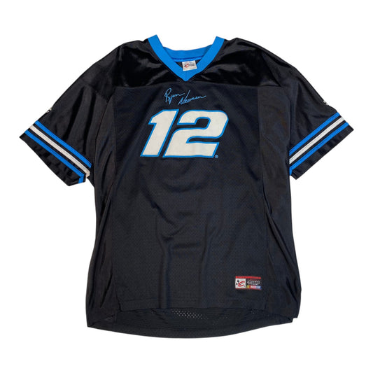 Digg It Thrift & Vintage black Ryan Newman Alltel NASCAR mesh jersey with number 12 and blue trim, size 2XL