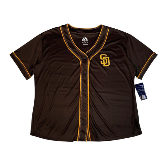 Digg It Thrift & Vintage brown San Diego Padres baseball jersey with gold trim and button-up front, size 2XL