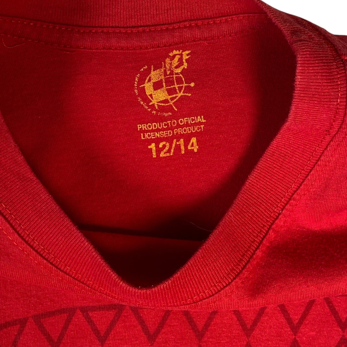 Digg It Thrift & Vintage Spain RFEF official licensed red t-shirt with gold neck label, size 12/14, small fit