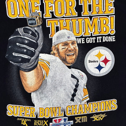 Digg It Thrift & Vintage black Pittsburgh Steelers Super Bowl XL champions graphic t-shirt with Ben Roethlisberger