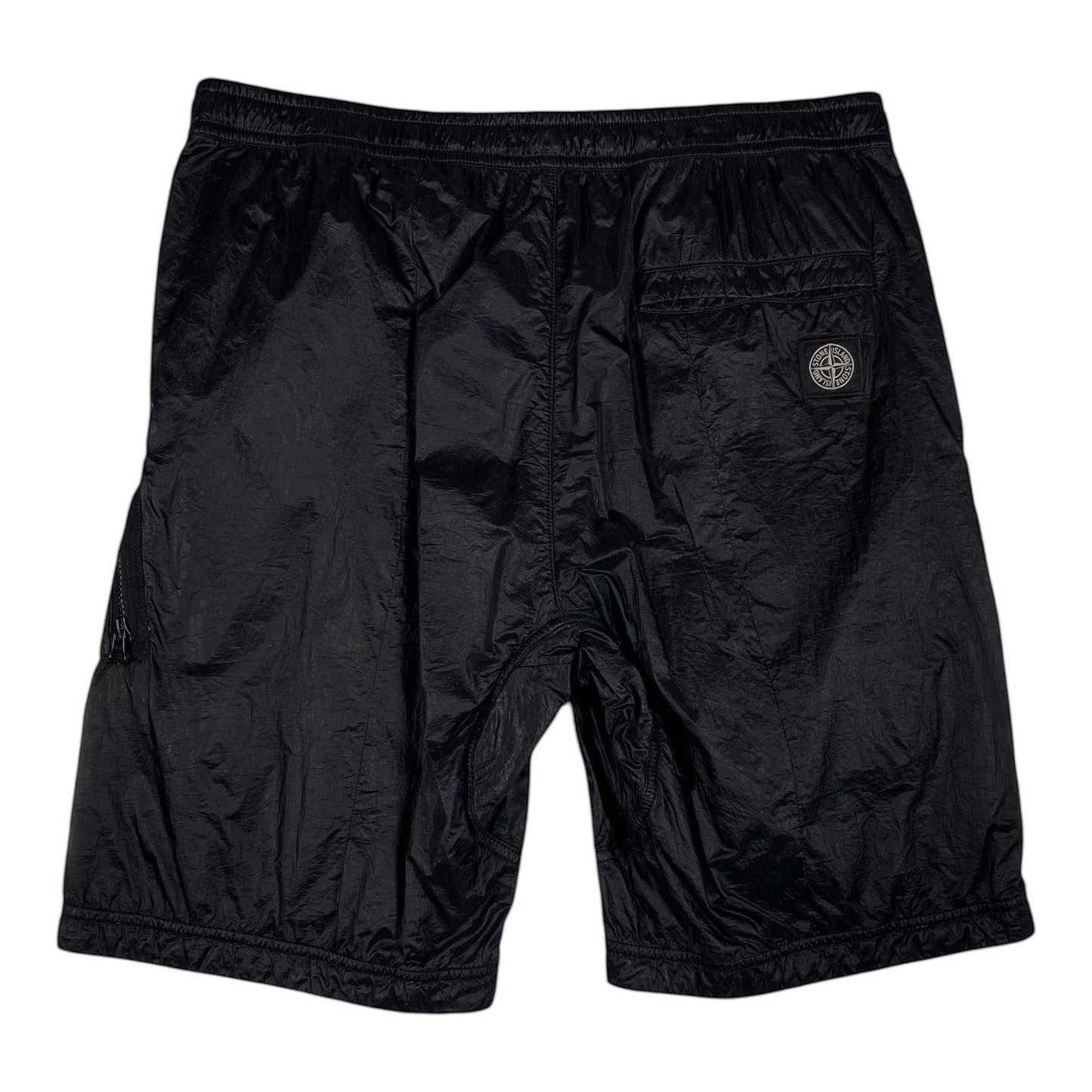 Digg It Thrift & Vintage black Stone Island Nylon Metal grid cargo shorts with back pocket and iconic compass patch.