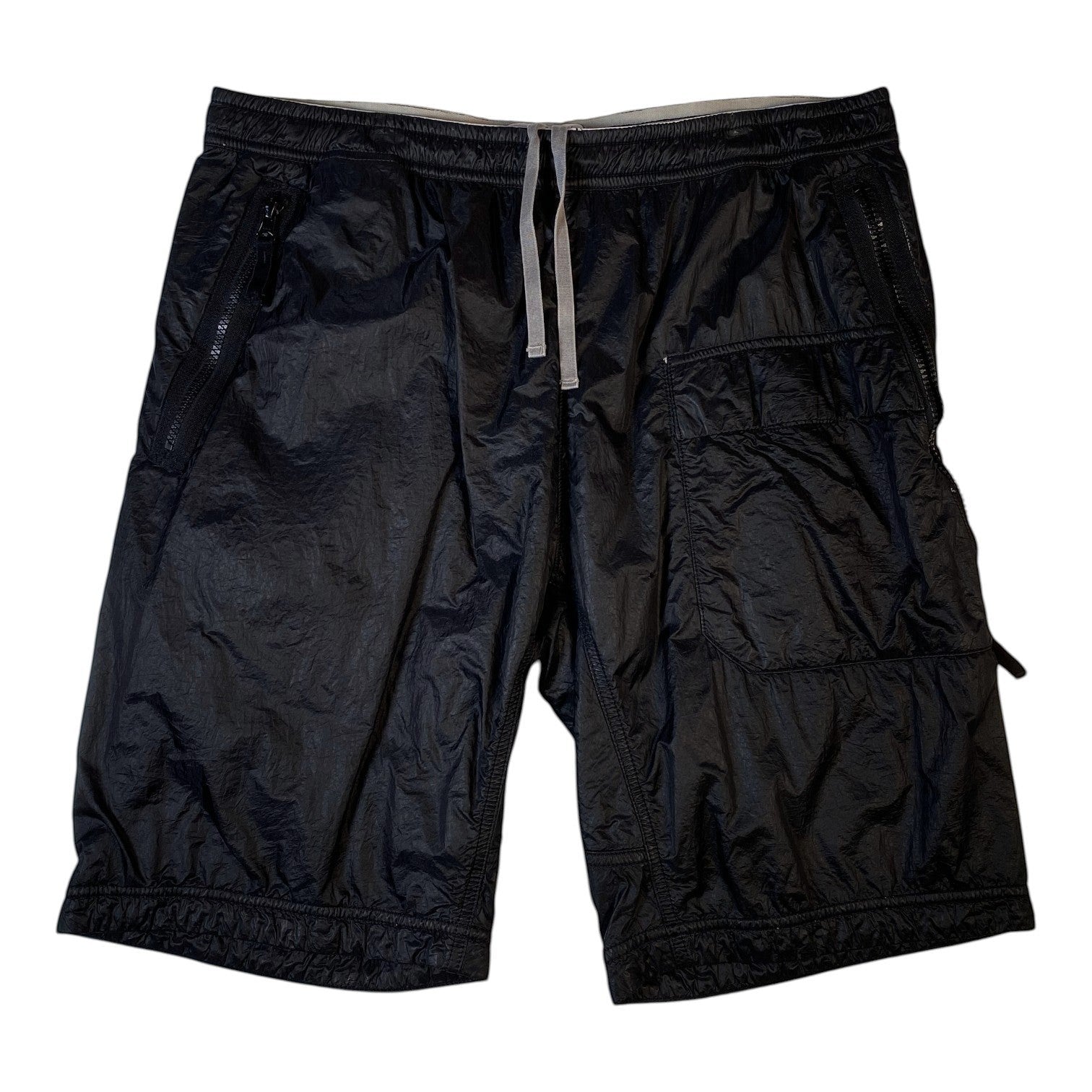 Digg It Thrift & Vintage black Stone Island Nylon Metal grid cargo shorts with zippered pockets and drawstring waist