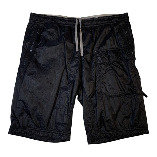 Digg It Thrift & Vintage black Stone Island Nylon Metal grid cargo shorts with zippered pockets and drawstring waist