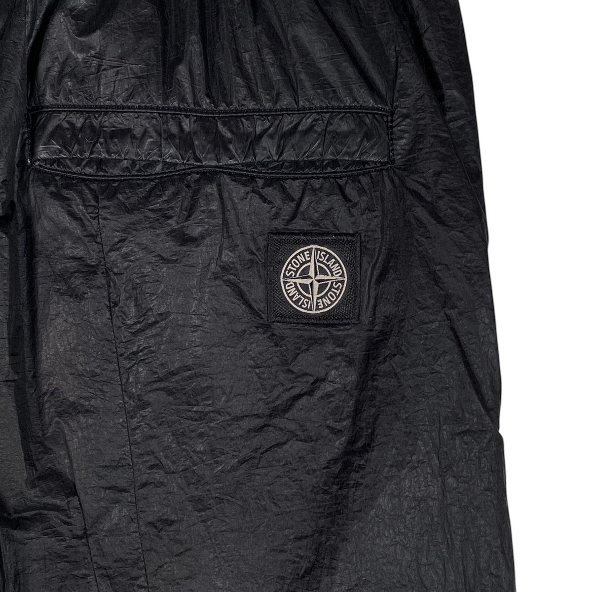 Digg It Thrift & Vintage black Stone Island Nylon Metal grid cargo shorts featuring the iconic compass patch logo.