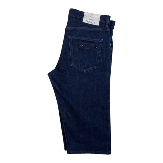 Digg It Thrift & Vintage Stone Island Type RE-T raw indigo denim shorts with back buttoned pocket and size tag