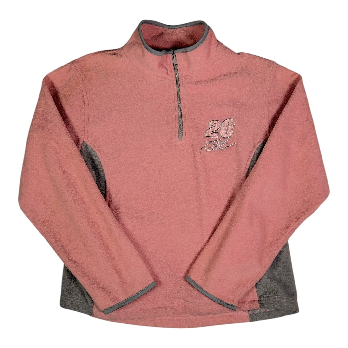 Digg It Thrift & Vintage pink fleece quarter-zip sweater featuring Tony Stewart NASCAR number 20 embroidery