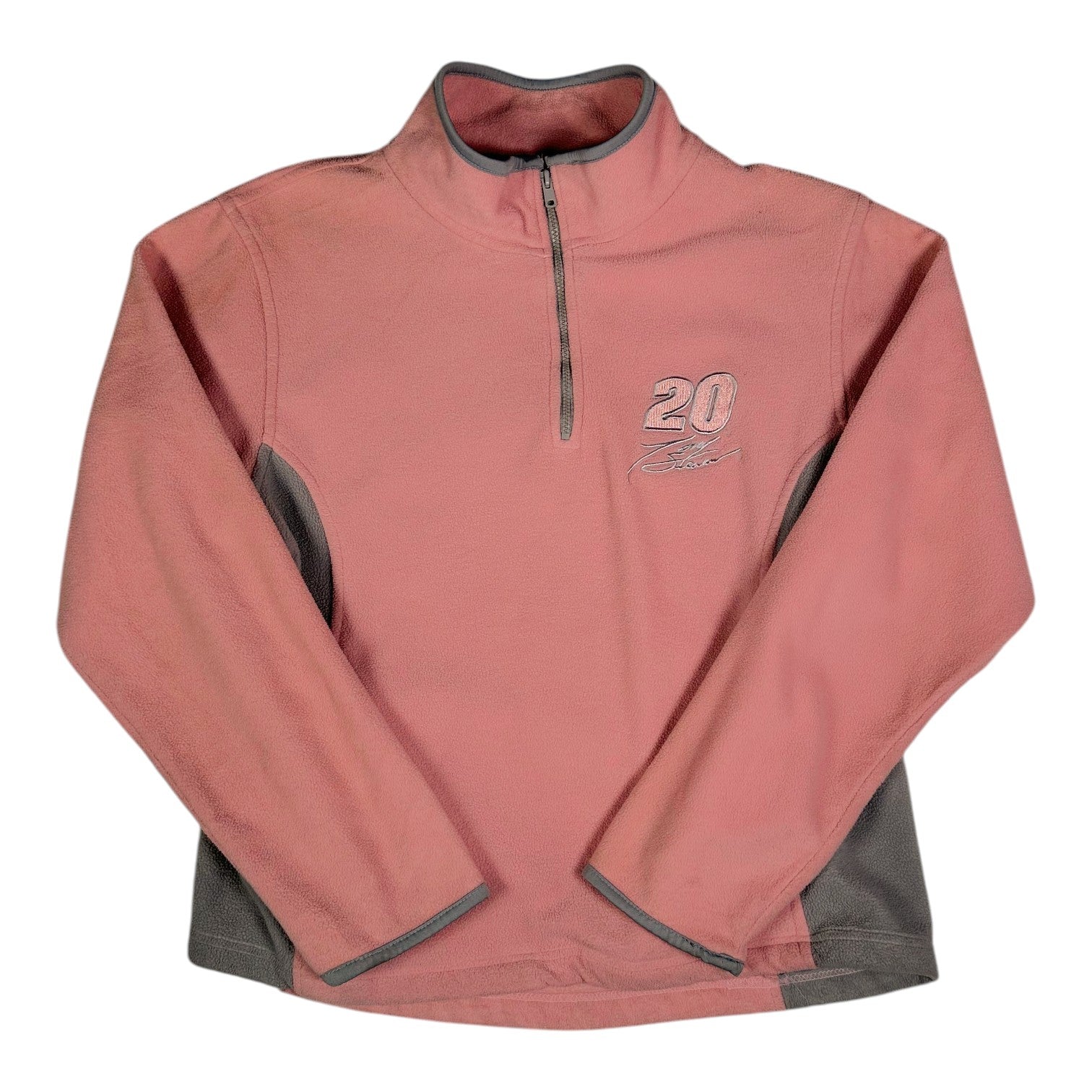 Digg It Thrift & Vintage pink fleece quarter-zip sweater featuring Tony Stewart NASCAR number 20 embroidery