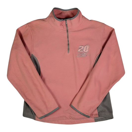 Digg It Thrift & Vintage pink fleece quarter-zip sweater featuring Tony Stewart NASCAR number 20 embroidery