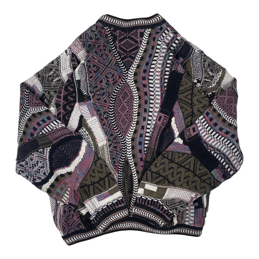 Digg It Thrift & Vintage Tundra Canada geometric multi-pattern textured knit crewneck sweater in earth tones