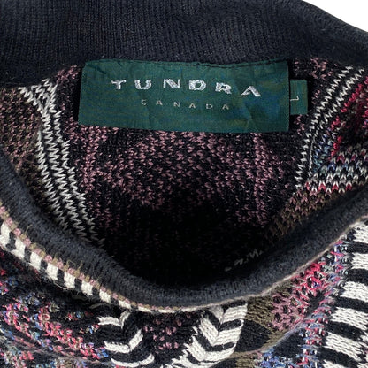 Digg It Thrift & Vintage Tundra Canada sweater featuring a textured geometric knit pattern and a black crewneck collar.