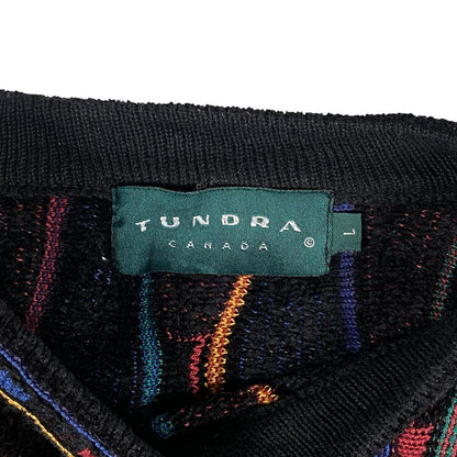 Digg It Thrift & Vintage Tundra Canada sweater label showing size Large on a black textured knit fabric