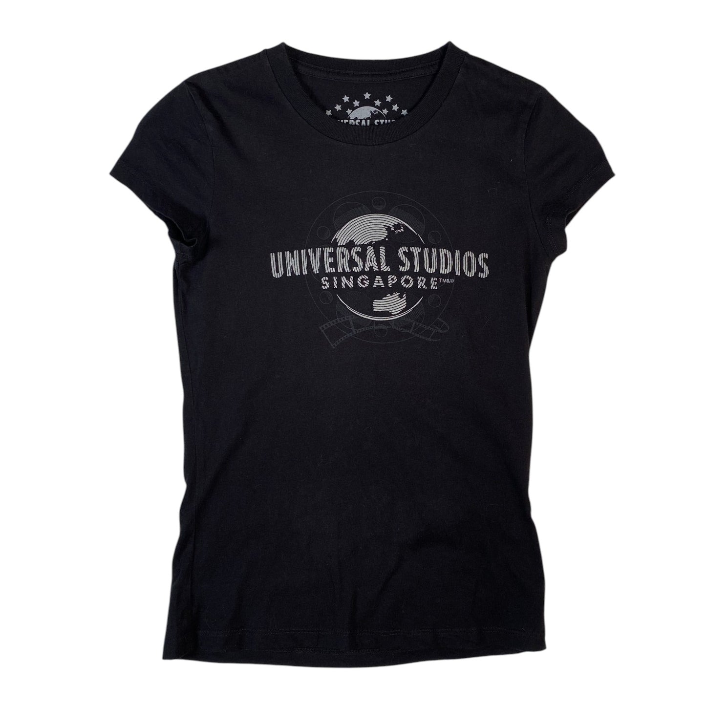 Digg It Thrift & Vintage black Universal Studios Singapore graphic t-shirt with globe logo, size small fits like XS