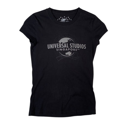 Digg It Thrift & Vintage black Universal Studios Singapore graphic t-shirt with globe logo, size small fits like XS