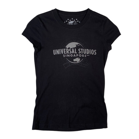 Digg It Thrift & Vintage black Universal Studios Singapore graphic t-shirt with globe logo, size small fits like XS