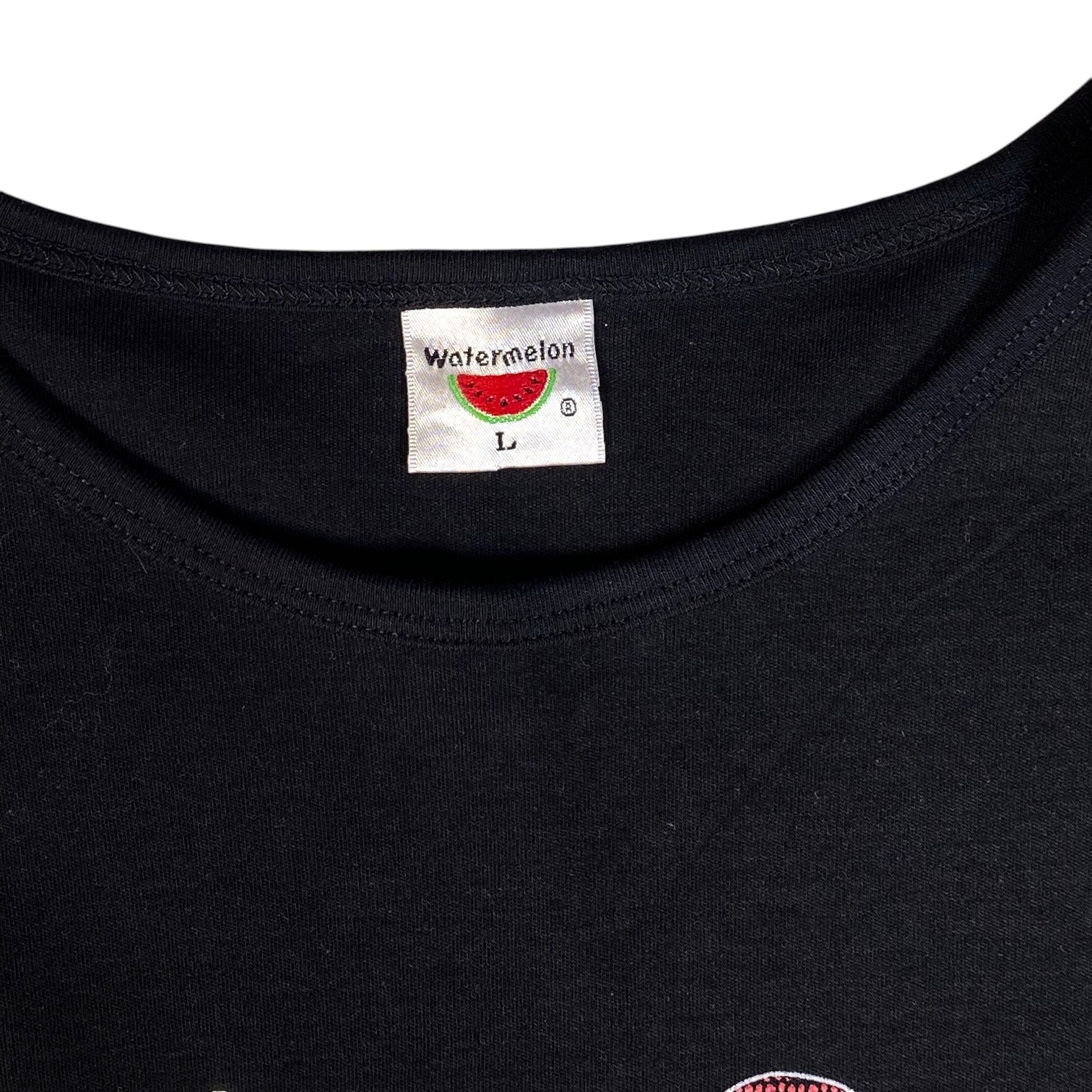 Digg It Thrift & Vintage black long sleeve top with Watermelon brand label showing size large tag