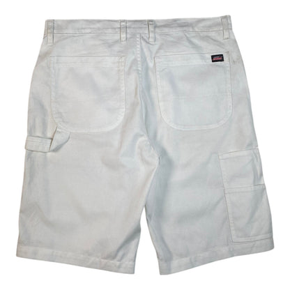 Digg It Thrift & Vintage white canvas utility carpenter shorts with back pockets and Dickies logo tag