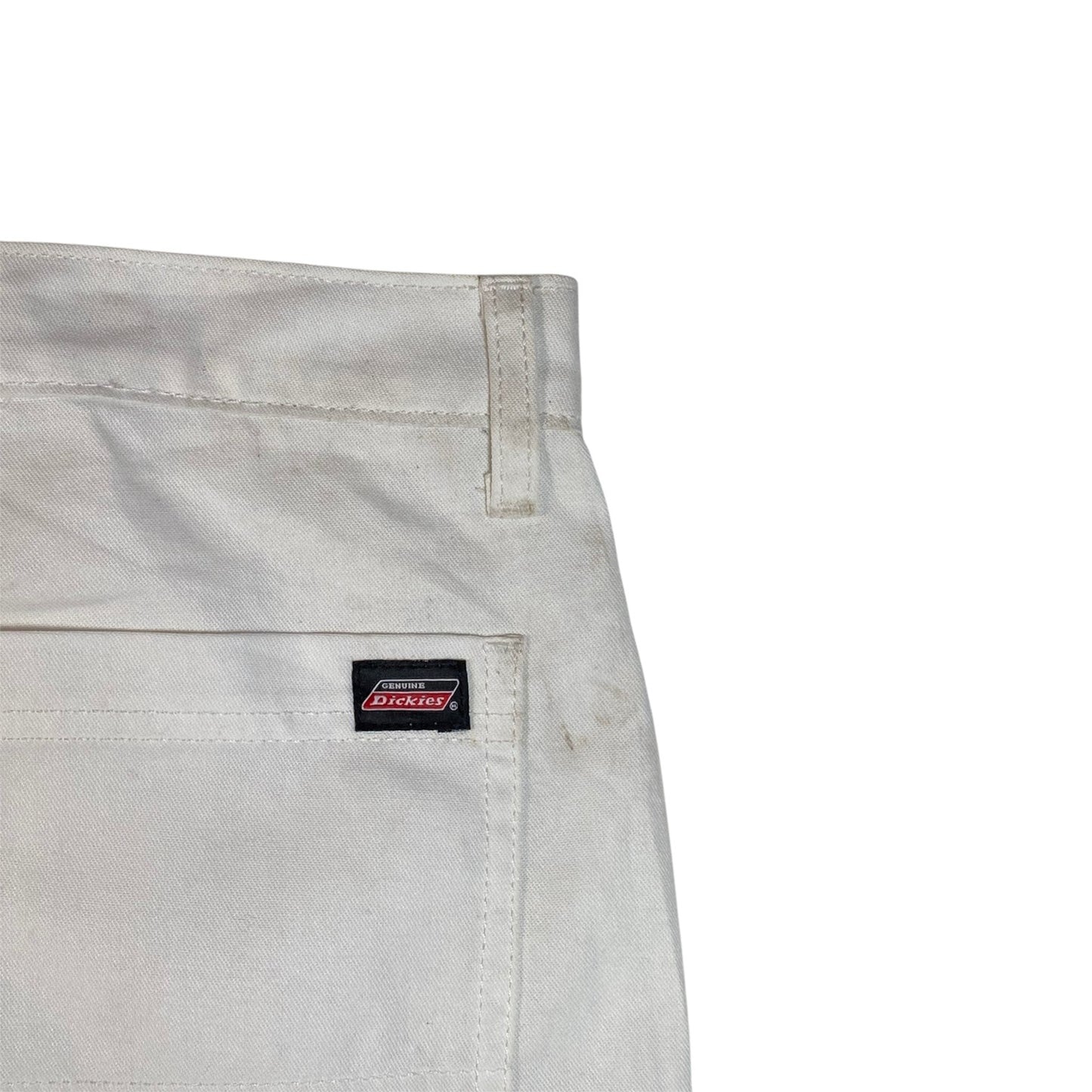 Digg It Thrift & Vintage white canvas Dickies utility carpenter shorts with back pocket logo patch