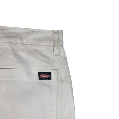 Digg It Thrift & Vintage white canvas Dickies utility carpenter shorts with back pocket logo patch