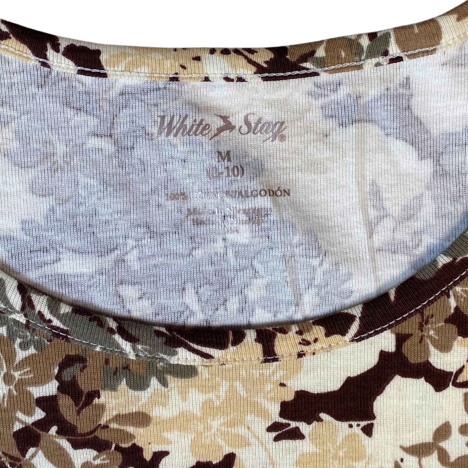 Digg It Thrift & Vintage White Stag floral long sleeve top in earth tones with a size medium tag