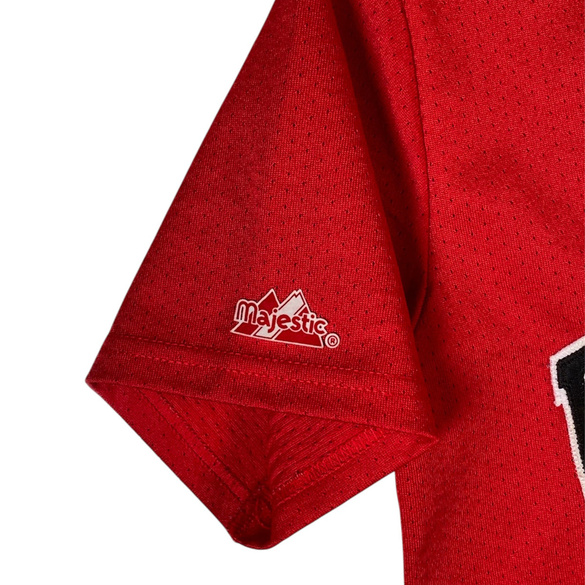 Digg It Thrift & Vintage red mesh Wisconsin Badgers baseball jersey sleeve with Majestic logo embroidery