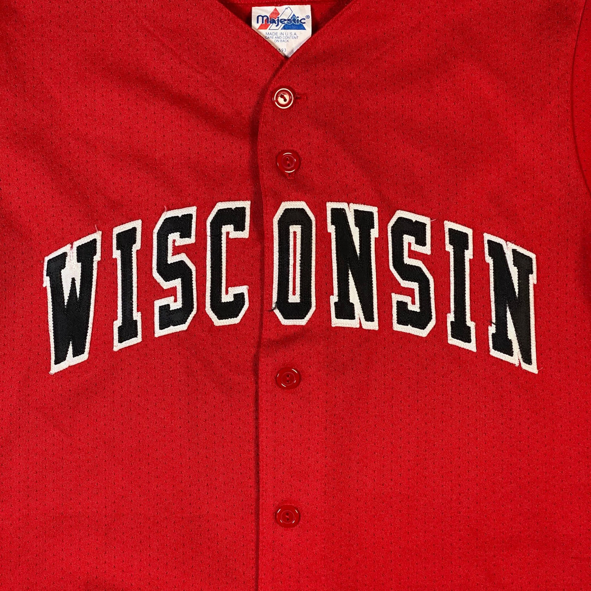 Digg It Thrift & Vintage red Wisconsin Badgers baseball jersey with black and white arched lettering
