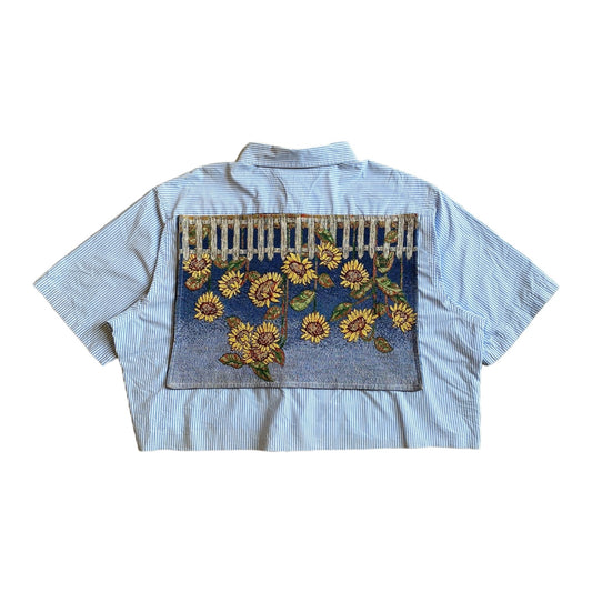 Cropped 'Sunflower Blues' Tapestry Vintage Shirt - Terminal Eaters No. 184