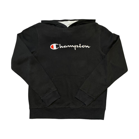 Champion White Embroidered Logo Black Hoodie